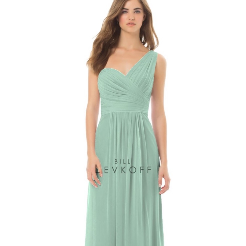 Bill Levkoff one-shouldered mint bridesmaid/prom